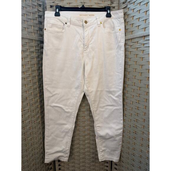 MICHAEL KORS Denim - MICHAEL KORS Izzy Skinny Jeans White 12 Mid Rise Ankle Length Silhouette